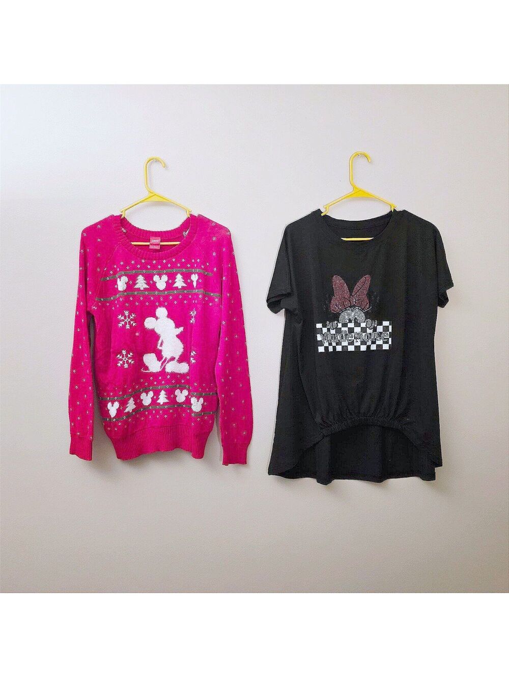 Disney Mickey Mouse Christmas Sweater Red + Minnie Mouse Shirt - Women sz L